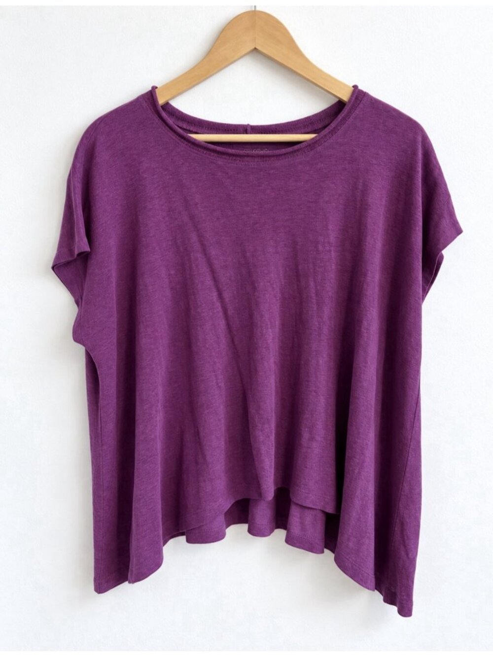 Eileen Fisher 100% Linen Oversized Boxy Top Purple Short Sleeve Women’s XS